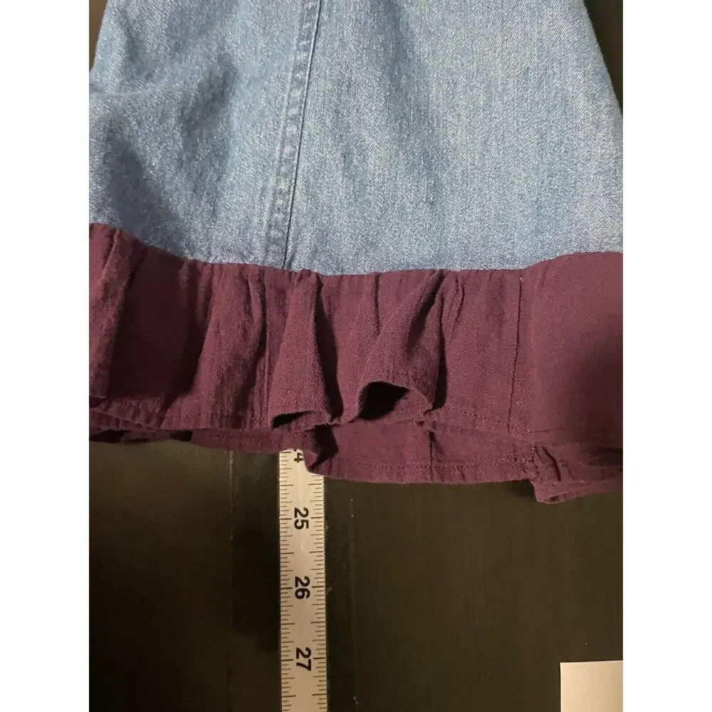 Vintage Just Class Womens Top Large Blue Denim Ruffle Button Up Western 80s FLAW - Picture 7 of 8